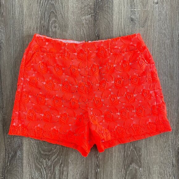 A.L.C. Sandro Floral Lace Shorts in Neon Orange Pink - Size: 8 - Picture 2 of 10